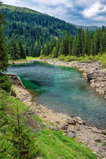 Obernberger See, mountain lake, landscape of the Stubai Alps, weather mood, cloud mood, Obernberg