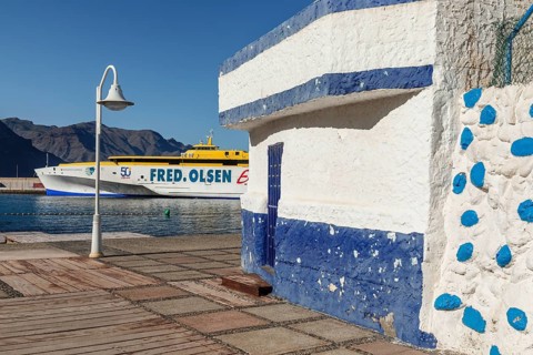 Ferry at the harbour of Puerto de las Nieves, Gran Canaria, Canary Islands, Spain, Puerto de las