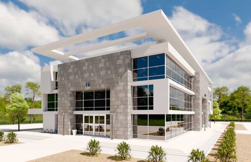 Beautiful new contemporary commercial office building. 3D rendering