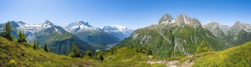 Mountain panorama with glaciated mountain peaks, Aiguille de Chardonnet with Glacier du Tour,