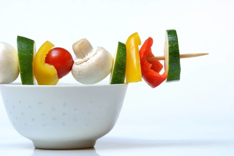 Vegetable skewer on a tray, barbecue skewer