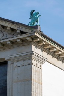 Bronze sculpture Griffin, detail of the Hirschsprung Collection building or Den Hirschsprungske