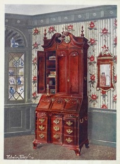 Furniture around the turn of the century 1900, Desk with block-front and mahogany cabinet top,