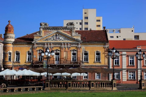 The house with the lions at Piata Unirii, Unification Square, Timisoara, Timisoara, Banat, Romania,
