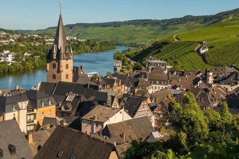 Picturesque village by the river and in the vineyards, Bernkastel-Kues, Moselle,