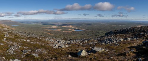 Autumn landscape, view of lake landscape, Pallas-Yllästunturi National Park, Lapland, Finland,