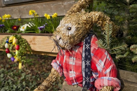 Life-size straw doll, boy as Easter bunny at school, Oberneuching near Erding, Upper Bavaria,