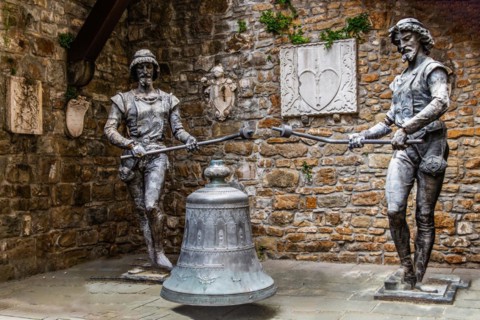 Bell ringers, Castle of San Giusto, medieval castle and fortress, 15th-16th century, Colle di San