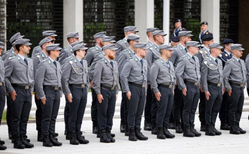 Army soldiers of the guard battalion of an honour formation of the final roll call of the