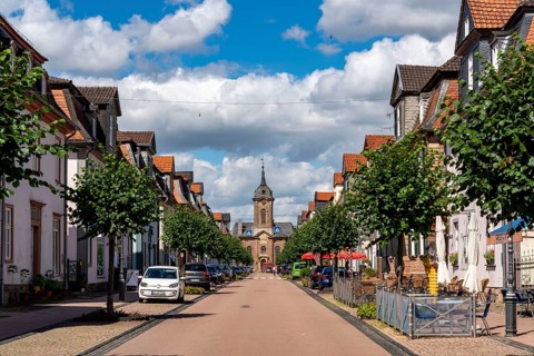 The Schlossstraße in Bad Arolsen, Protestant town church, Hesse, Germany, Europe
