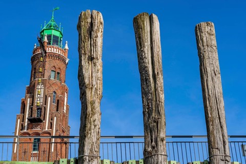Simon Loschen Lighthouse, New Harbour, harbour basin, harbour district, residential buildings,