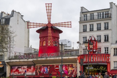 Variety theatre Moulin Rouge at night, Montmartre, Paris, France, Europe