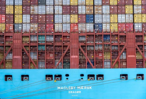 Magleby Maersk container freighter at EUROGATE Container Terminal, Waltershofer Hafen, one of the