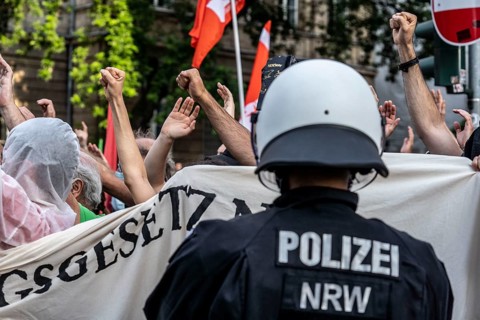 Police operation at a demonstration against the planned assembly law in North Rhine-Westphalia, in