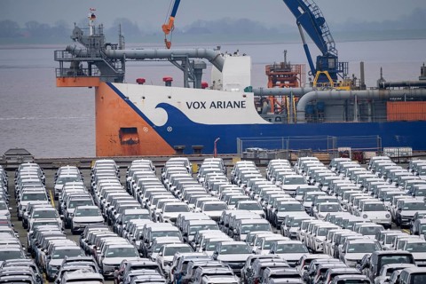 Parking space for import vehicles, hundreds of Hyundai Ioniq, electric cars, waiting for onward