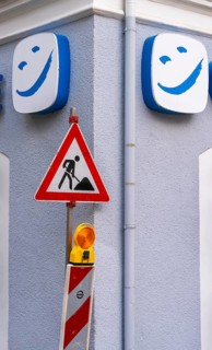 Smiling smiley face above a traffic sign, Bad Reichenhall, Bavaria, Germany, Europe