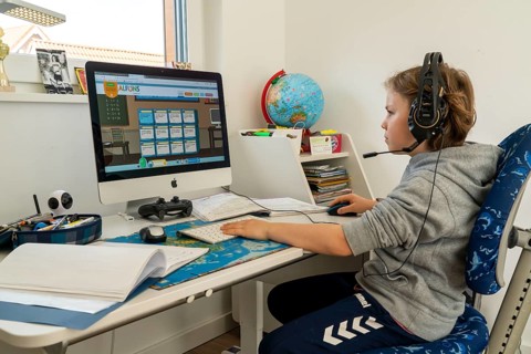Young, primary school pupils, home learning, doing schoolwork, distance learning, virtual