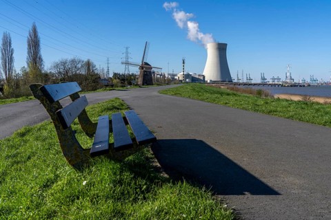 The Doel nuclear power plant on the Scheldt, one of two nuclear power plants in Belgium, consists