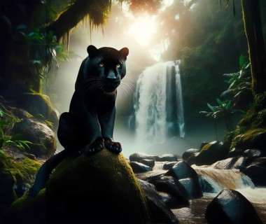 Animal portrait, Black Panther, Jaguar (Panthera onca) in the jungle, AI generated, AI generated