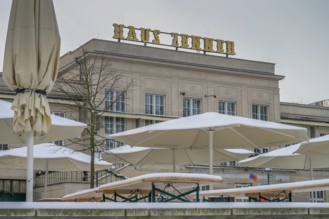Snow, beer garden, Haus Zenner, Treptower Park, Treptow, Treptow-Köpenick, Berlin, Germany, Europe
