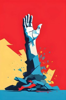Minimalist rendering showcasing a human arm as symbol for human resilience, AI generated
