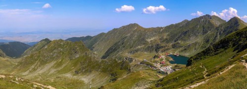 Romania: Lake Balea (Romanian: Balea Lac) from above. The lake is located at the summit of the