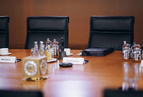 The doctrine chair of Federal Chancellor Olaf Scholz, (SPD), taken during the cabinet meeting at