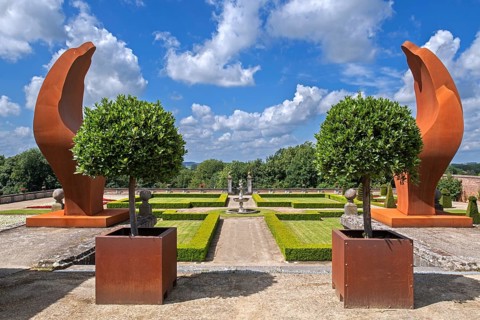 Italian-style orangery garden in summer at Kasteel van Gaasbeek, originally 13th century medieval