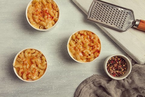 Mac and cheese, American dish, top view, no people