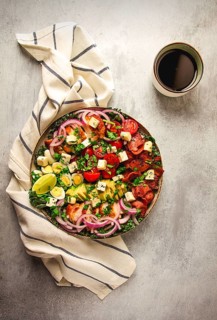 Cobb salad, keto food, top view, no people, close-up