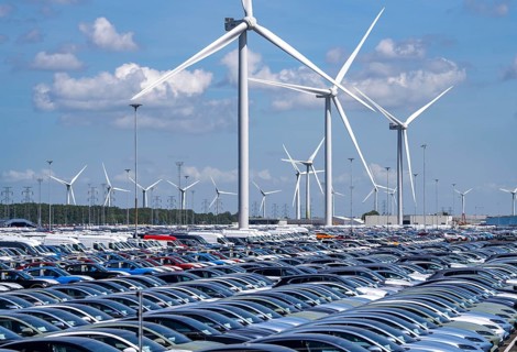 Storage area for new cars in the port of Vlissingen-Oost, vehicles are temporarily stored on over