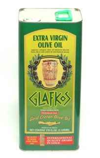 Olive oil from Crete, labelled on a commercial canister