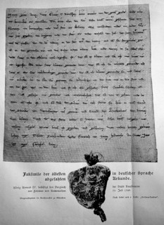 Facsimile of the oldest document written in German, King Konrad IV confirms the settlement of the