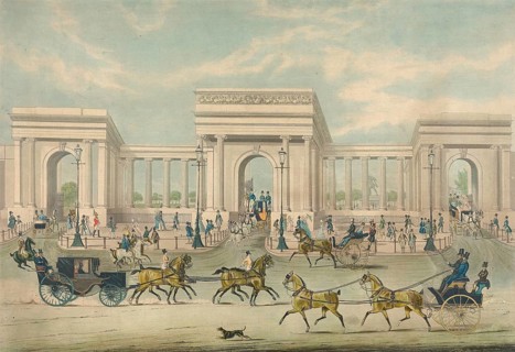 The main entrance to Hyde Park, 1844, London, England, Historic, digitally restored reproduction