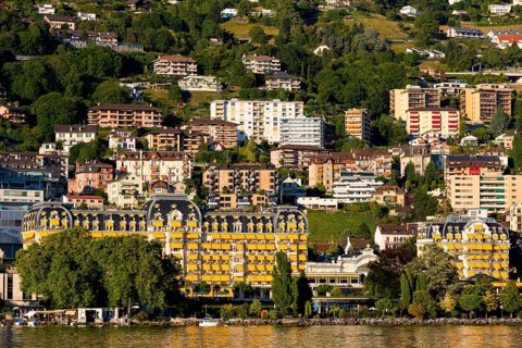 Montreux on Lake Geneva, travel, holiday, hotel, Grand Hotel, Alps, summer, canton, city,