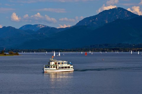 Europe, Germany, Bavaria, Chiemsee, Chiemgau, Prien-Stock, excursion boat, Chiemgau mountains,