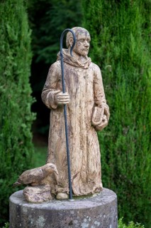 Sculpture of Benedict of Nursia in the monastery garden of the former Benedictine abbey of