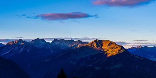 Panorama from Rubihorn, 1957m, to Fellhorn, 2038m, and Söllereck, 1706m, Allgäu Alps, Allgäu,