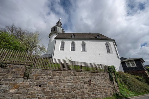 Protestant church, the tower was a former castle tower and prison, built in 1389, Freudenberg,