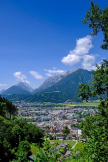 From Frundsberg Castle, view of Schwaz and the Inn Valley, Schwaz, Inn Valley, Tyrol, Austria,