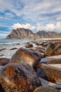 Stones on Uttakleiv beach, Leknes, Nordland, Lofoten, Norway, Europe