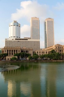 Twin towers of World Trade Centre and modern hotels, central business district, Colombo, Sri Lanka,