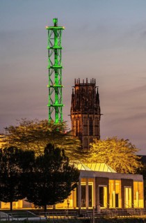 The Stadtwerketurm Duisburg, light installation, decommissioned chimney tower of a former thermal
