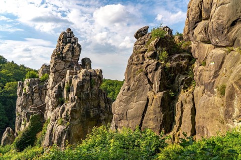 The Externsteine, a sandstone rock formation, in the Teutoburg Forest, near Horn-Bad Meinberg,