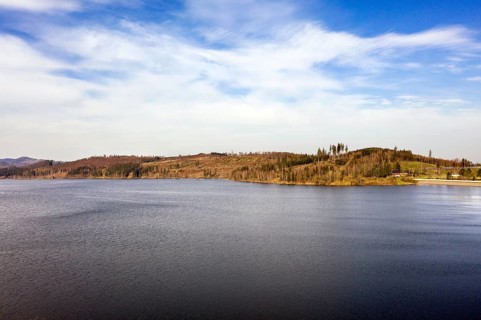 Dam of the Granetal dam. The dam has a capacity of 46.4 million cubic metres of water, Langelsheim,