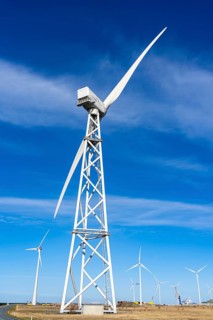 Two-blade rotor, wind turbine with two rotor blades from 2-B Energy in the industrial harbour of