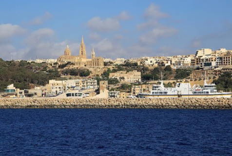 View from Gozo Channel Line ferry ship approaching port of Mgarr, Gozo, Malta, Europe