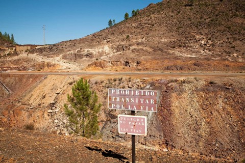 Lunar like despoiled landscape from opencast mineral extraction in the Minas de Riotinto mining