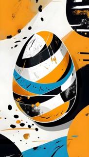 Illustration of an abstract Easter egg design with geometric patterns, bold colors, and a mix of
