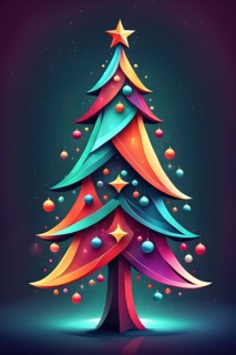 Abstract Christmas tree illustration with vibrant colors and geometric shapes, AI generated